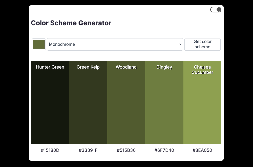 Landing page of Color Scheme Generator