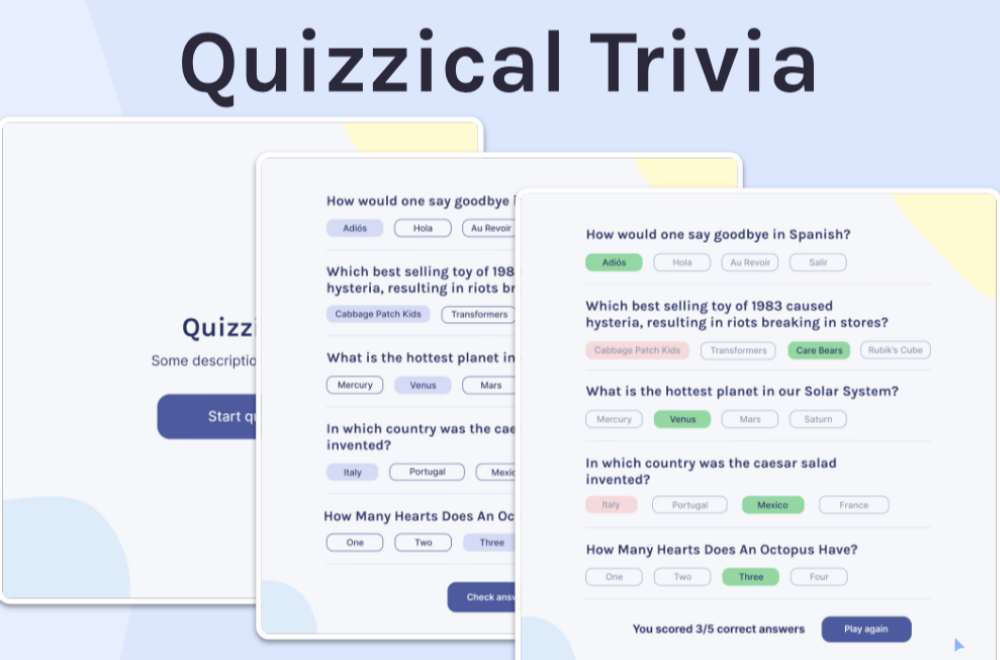 Example page of Quizzical trivia game