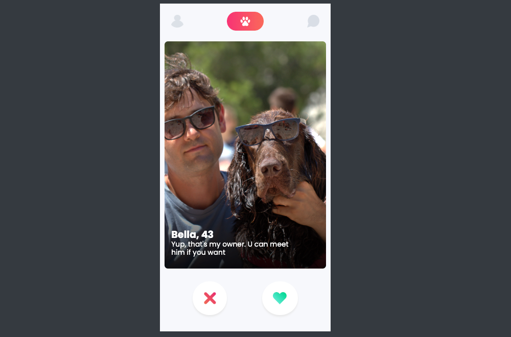 Landing page of tindog app - a Tinder app for dogs